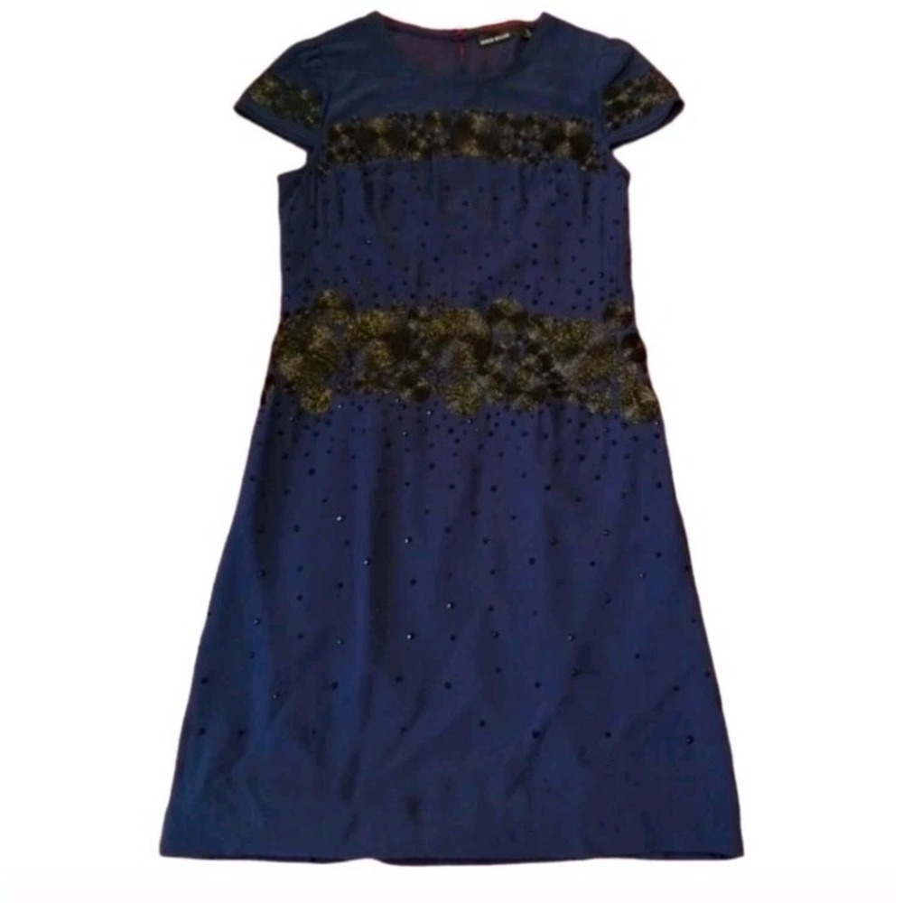 Karen Millen Women's 6 Beaded Key Hole Back Sheath Dress Cap Sleeve